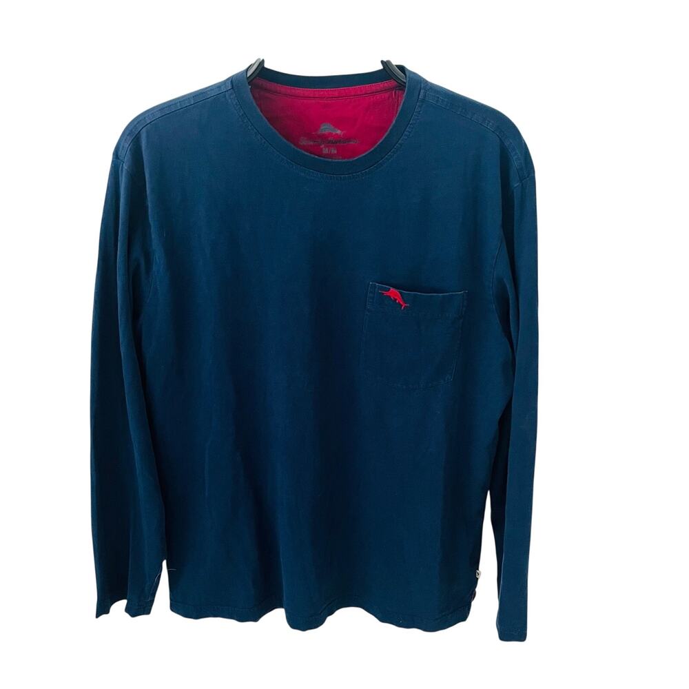 Tommy Bahama Men’s M Navy Blue Long Sleeve Pocket T-Shirt Red Marlin Logo